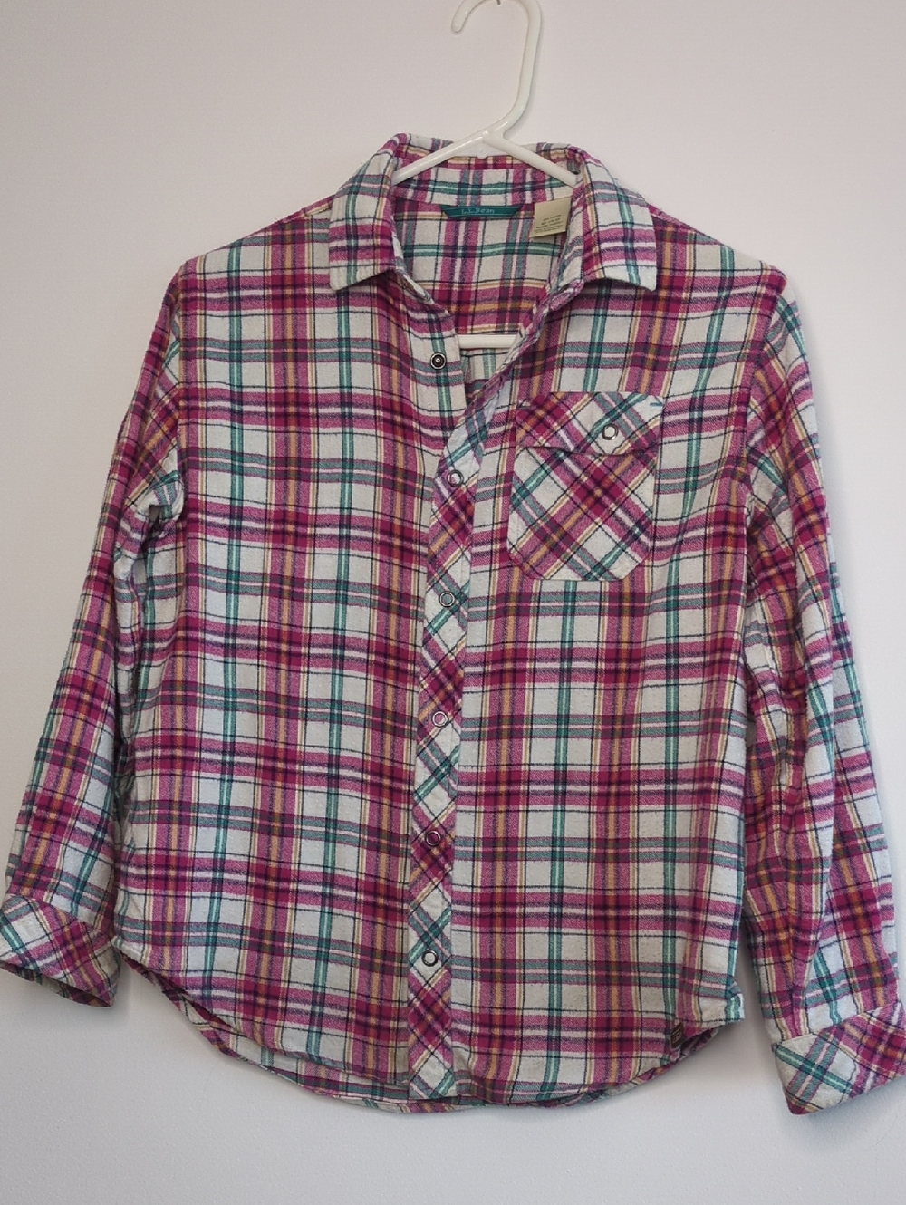 L.L. Bean | Plaid Flannel Shirt Berry Teal Cream Soft Cozy Snap Front | M (10-12